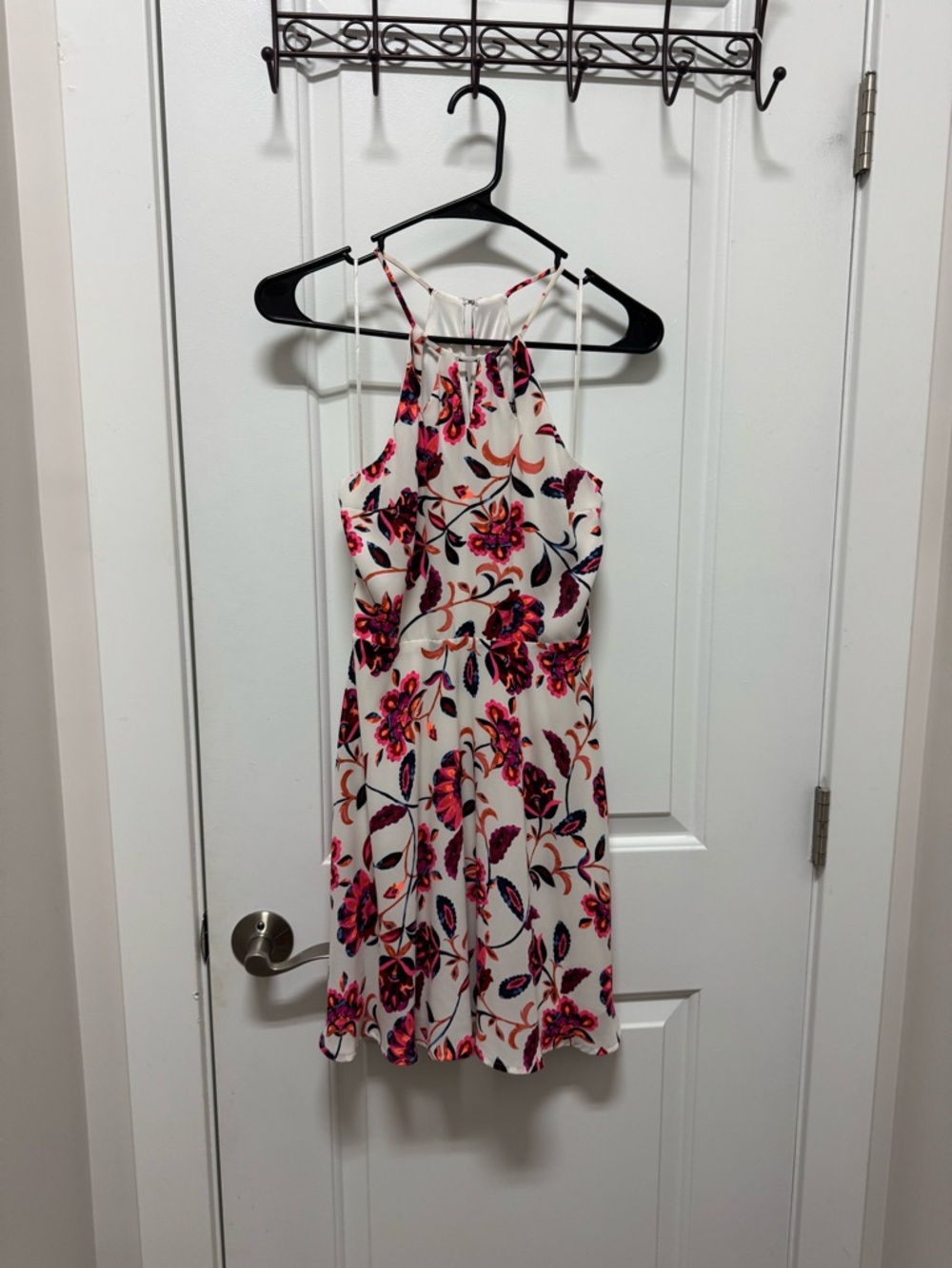 Express Floral Halter Sundress - White with Pink & Purple Print